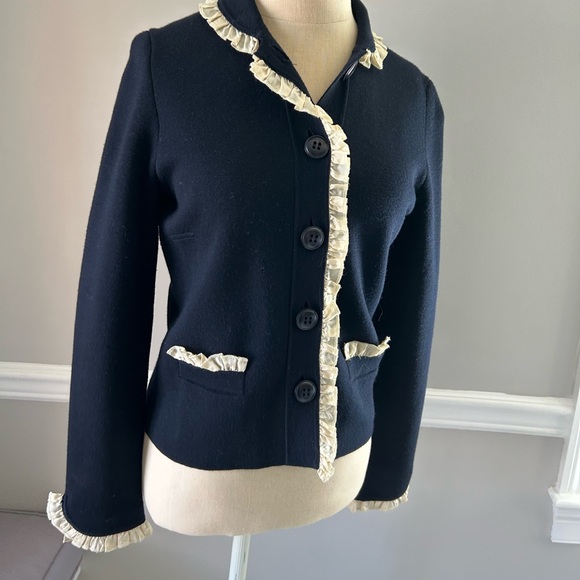 Beautiful J Crew Lady Jacket with silk ruffle trim - Picture 4 of 9